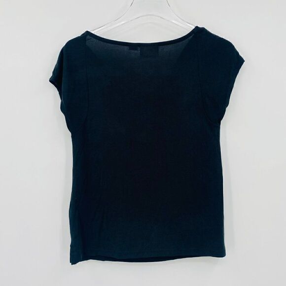 Maeve Anthropologie Size XS Black Scoop Neck Short Sleeve Blouse Top - Picture 7 of 7